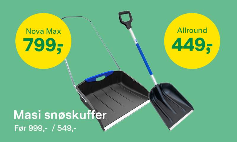 Masi Nova Max snøskuffe - før 999 kr nå 799 kr. Masi Allround snøskuffe før 549 kr nå 449 kr